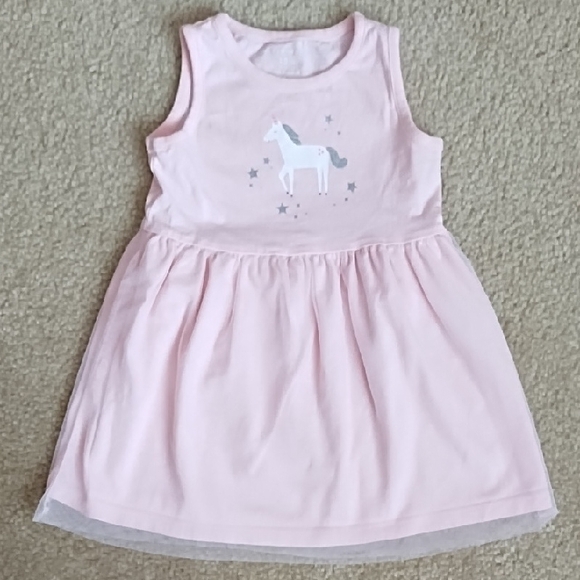 Carter's Unicorn Dress Sleeveless Lace Overlay Light Pink Girls Size 18 Months - Picture 1 of 7